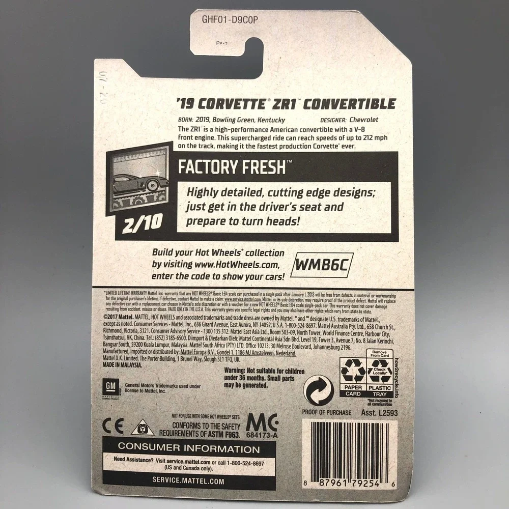 Hot Wheels Factory Fresh '19‎ Corvette ZR1 Convertible Blue 144/250 1/64 Diecast